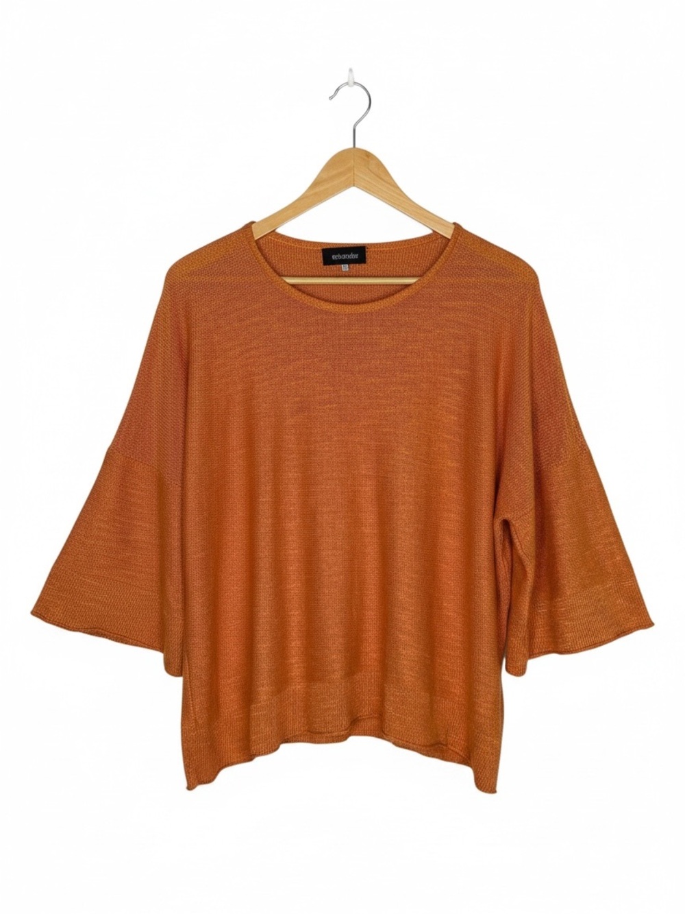 Eskandar Linen Blend Drop Sleeve Orange Top Pullover One Size Knit